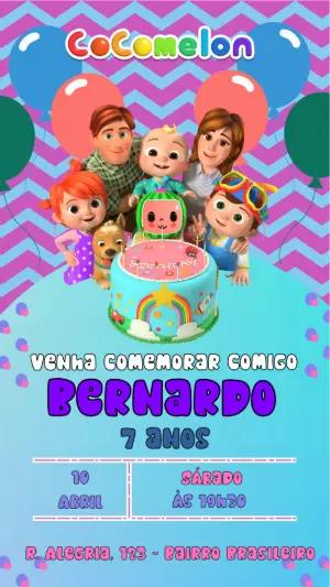 Convite Animado Aniversário Cocomelon para Editar Online