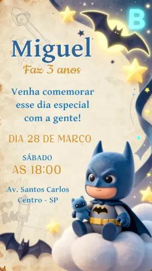 Convite de Aniversário Batman Baby Fofo para Editar