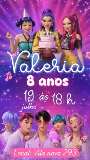 Convite Digital Aniversário Guerreiras do K-pop 3D para Editar