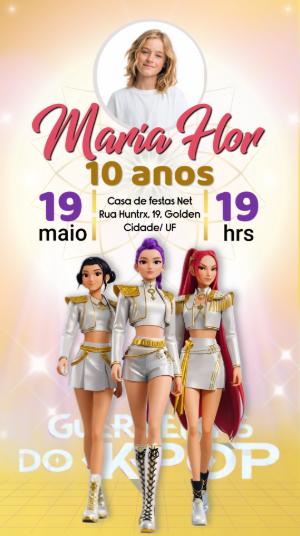 Convite de Aniversário GUerreiras do K-pop com Foto para Editar