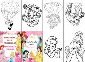 Mini Livro de Colorir Princesas Editável para Festa