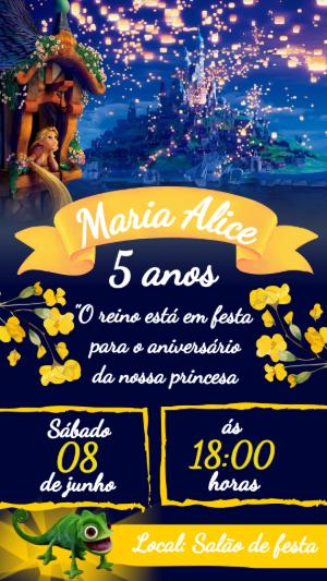 Convite de Aniversário Rapunzel : Modelo Digital Editável