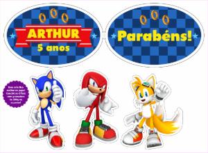 Topo de Bolo Aniversário Sonic com Personagens para Editar