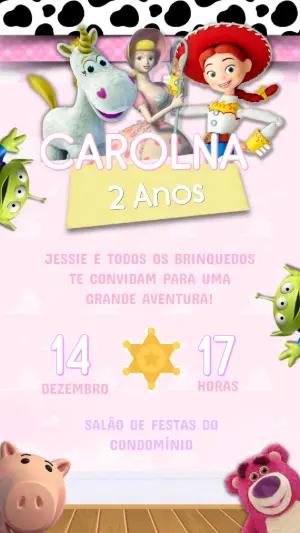 Convite de Aniversário Toy Story Menina Rosa para Editar