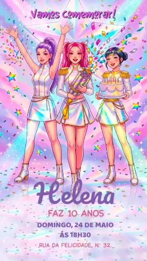 Convite de Aniversário K-Pop Guerreiras Editável