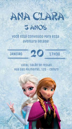 Convite de Aniversário Frozen com Elsa e Anna Editável