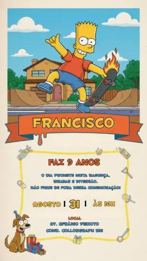 Convite de Aniversário Simpsons Bart Skate para Editar