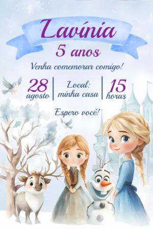 Convite de Aniversário Frozen Aquarela para Editar Online
