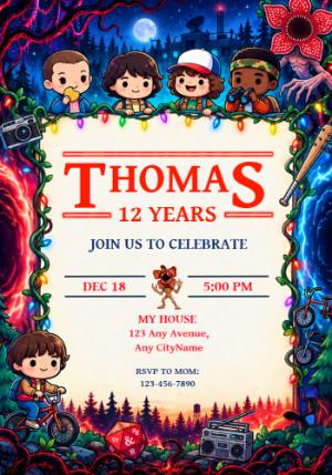 Editable Stranger Things Chibi Birthday Invitation