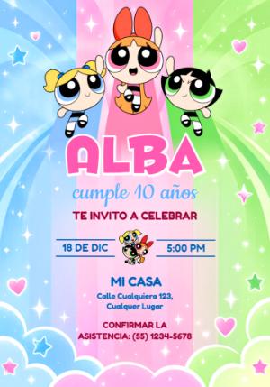 Invitación de Cumpleaños Las Chicas Superpoderosas para Editar