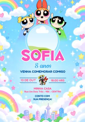 Convite de Aniversário Meninas Super Poderosas com Foto Editável