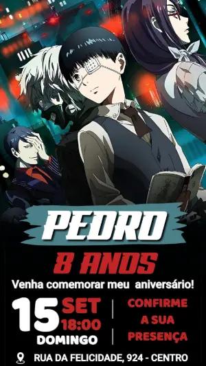 Convite de Aniversário Tokyo Ghoul | Modelo Digital Editável