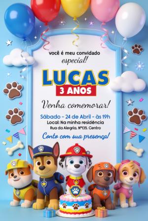 Convite de Aniversário Patrulha Canina Editável Online