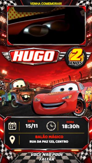 Convite Animado de Aniversário Carros Disney para Editar