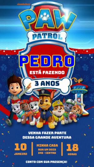 Convite Animado Patrulha Canina: Vídeo de Aniversário para Editar