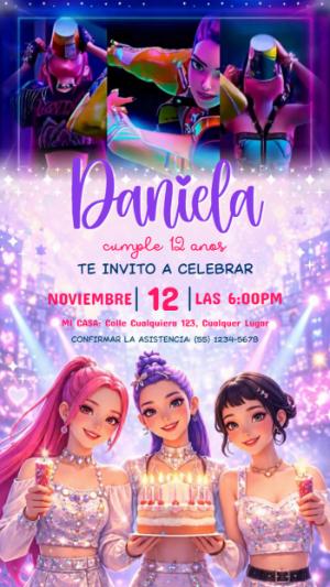Video Invitación de Cumpleaños Las Guerreras K-Pop Editable