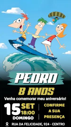 Convite de Aniversário Phineas e Ferb para Editar Online