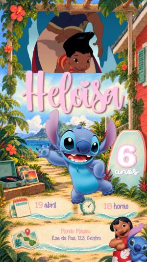 Vídeo Convite de Aniversário Lilo e Stitch | Modelo Editável