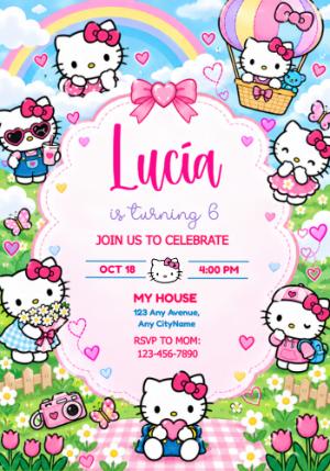 Editable Hello Kitty Birthday Party Invitation Template