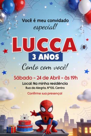 Convite Editável de Aniversário Tema Homem-Aranha