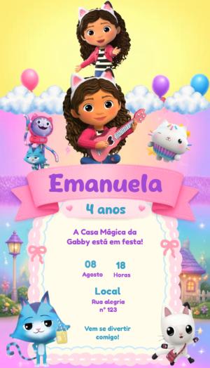 Convite Animado Aniversário A Casa Mágica da Gabby para Editar