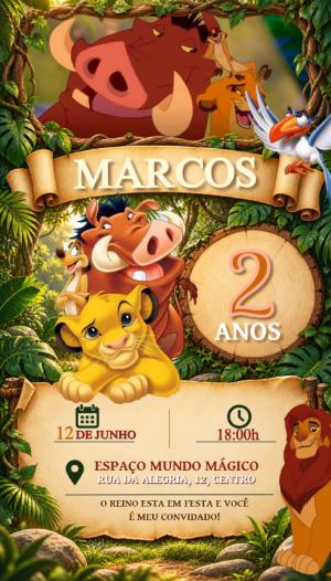Convite Animado Rei Leão: Vídeo de Aniversário para Editar