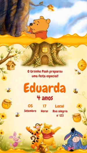 Vídeo Convite Animado Ursinho Pooh: Aniversário Editável
