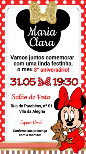 Convite de Aniversário Minnie Vermelha Baby Editável